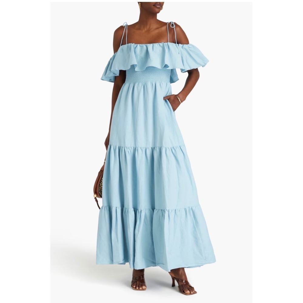 Alice + Olivia Ruffle Off Shoulder Tiered‎ Maxi Dress Size 0 coquette vacation